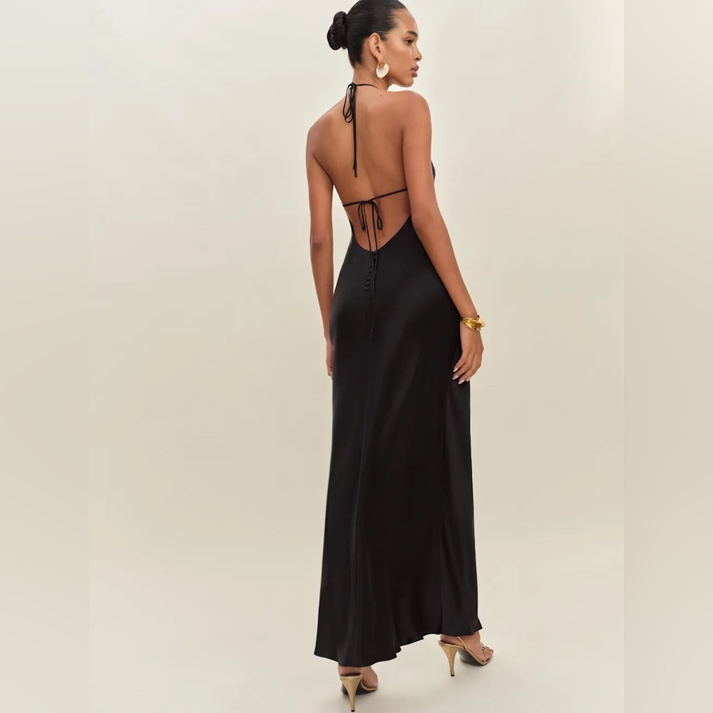NEW Reformation Jeany Silk Long Dress Backless Formal Wedding Black | Size XS - Picture 2 of 10